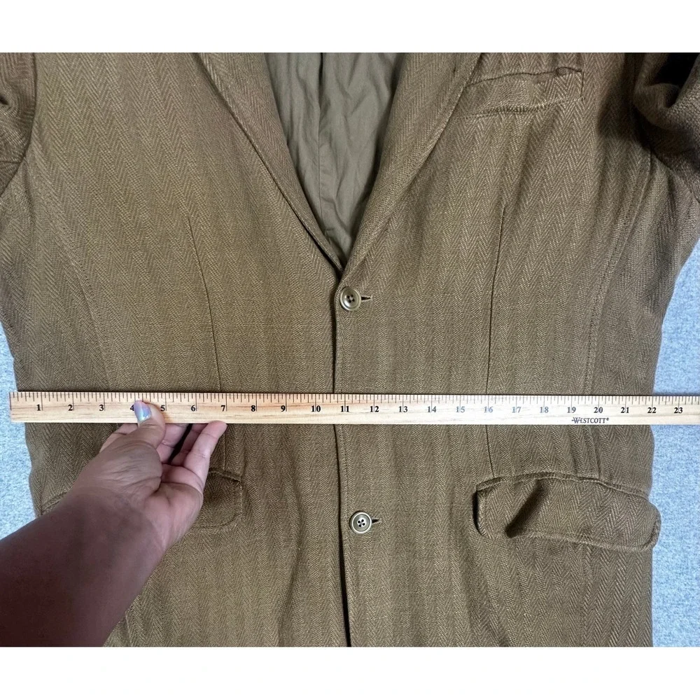 VTG Territory Ahead Linen Silk Blazer Mens Large Brown Herringbone Sport Coat
